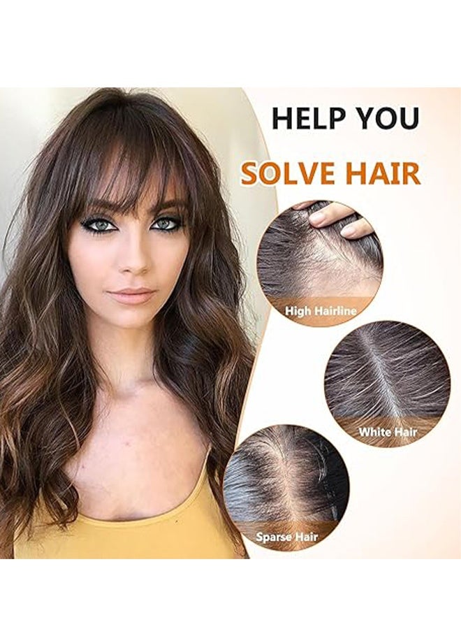 Happy D 2PCS Clip-in Bangs, 100% Human Hair Extensions, Lightweight Bangs for Women, Can Be Paired with Sideburn Hairpieces, Brown and Black - Image 4